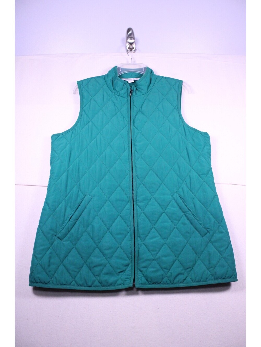 Coldwater Creek Teal Green Quilted Zip Up Vest M